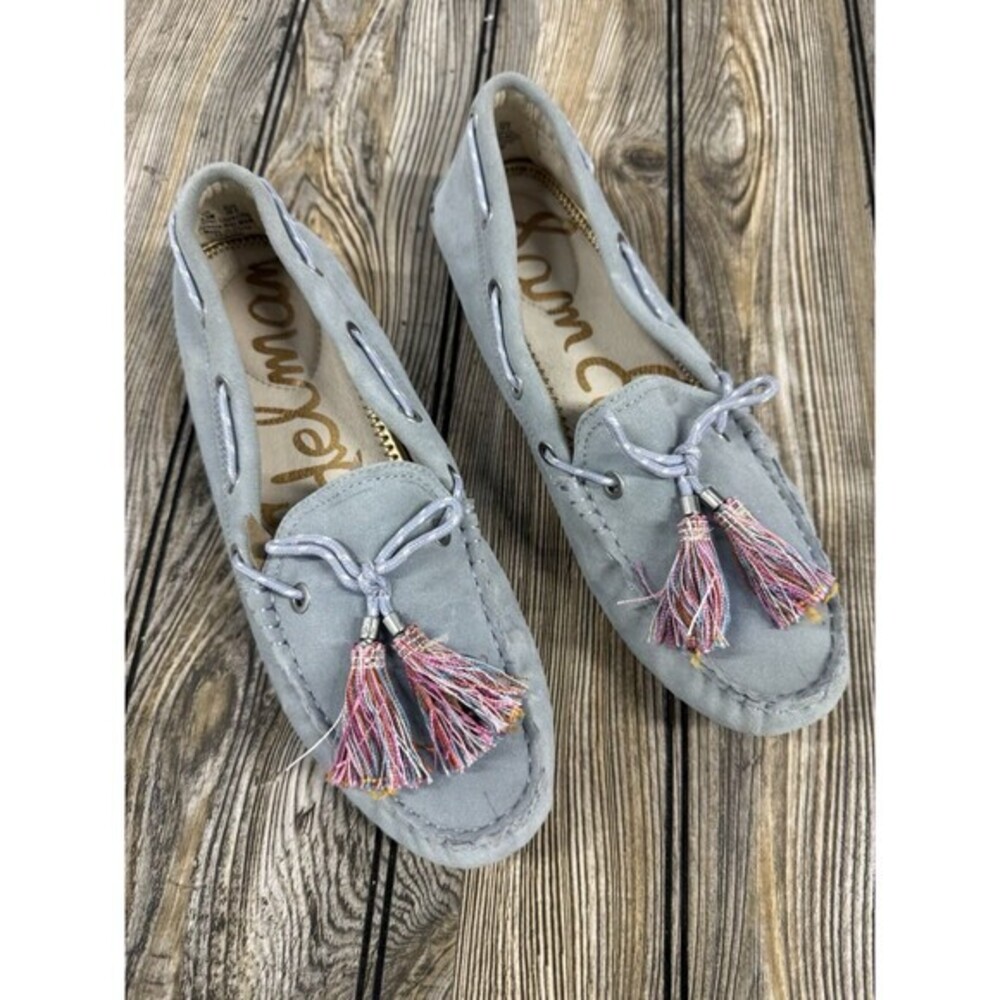 SAM EDELMAN  Light Blue Leather Moccasins With Tassels SZ 8.5